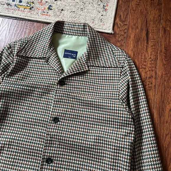 Vintage 1970s Michael Gray Ltd Houndstooth Patch Pocket Jacket Made in USA Disco - Picture 3 of 6